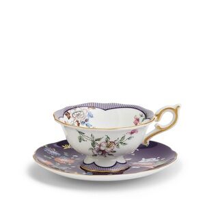 WEDGWOOD WONDERLUST MIDNIGHT CRANE TEACUP & SAUCER SET NEW